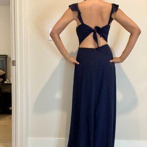 Sweetheart neck ruffle sleeve tie-back dress